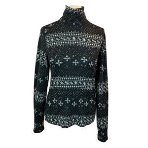 Terramar Merino Woolskins Black Snowflake Turtleneck Sweater Womens S/P